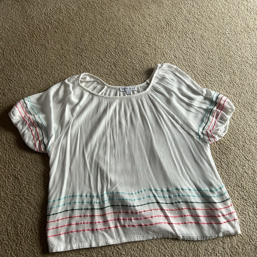 Women's White Blouse with Multicolor Stripes
